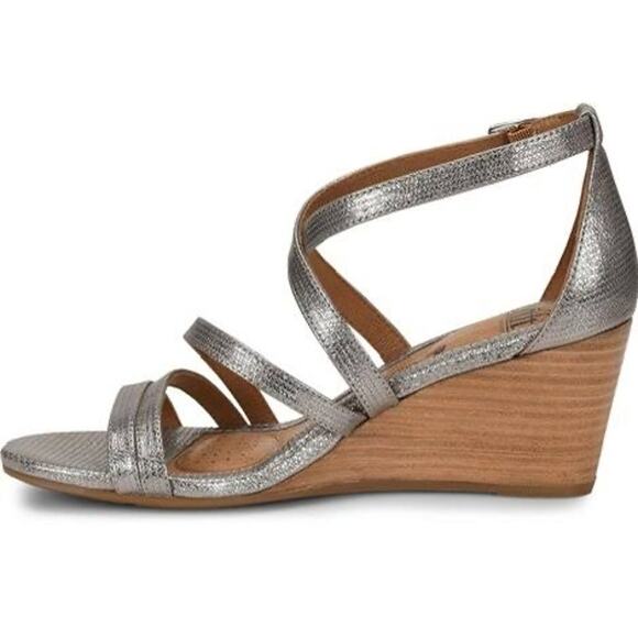 Soffit Mecina Silver Metallic Wedge Strappy Heel Size 9.5 - Picture 2 of 9